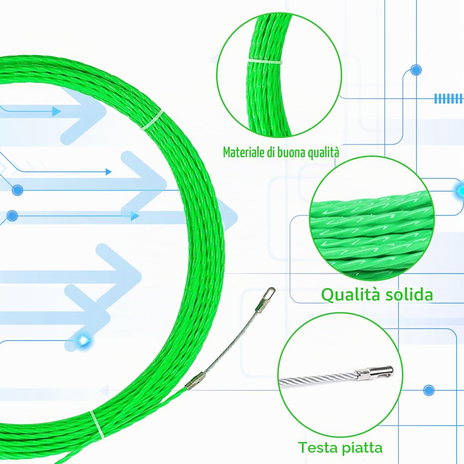 Sonda Passacavi, 50m 4,5mm Sonda Passacavi Professionale Sonda Elettricista Sonda Tiracavi con Passacavi e 2 Molla Di Guida Molla Elettricista Estrattore Cavi per Cavi Elettrici
