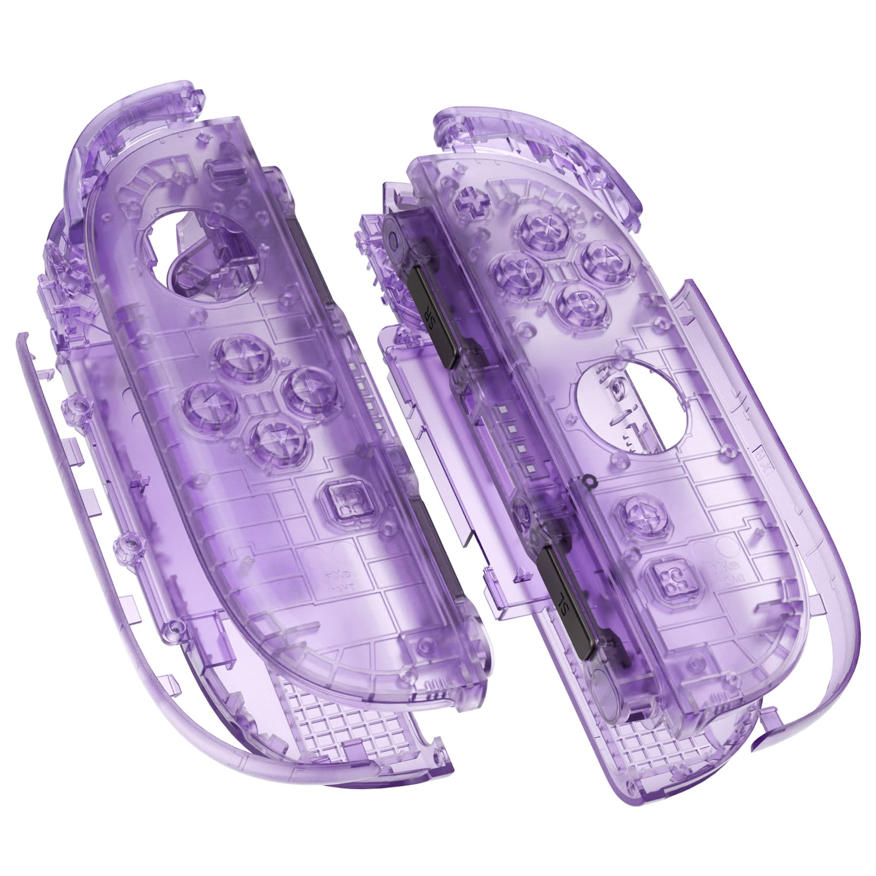 eXtremeRate Cover Tasti Kit + Levette Analogiche 3D Ricambio per Nintendo Switch 2 Controller - Trasparente Viola Atomico
