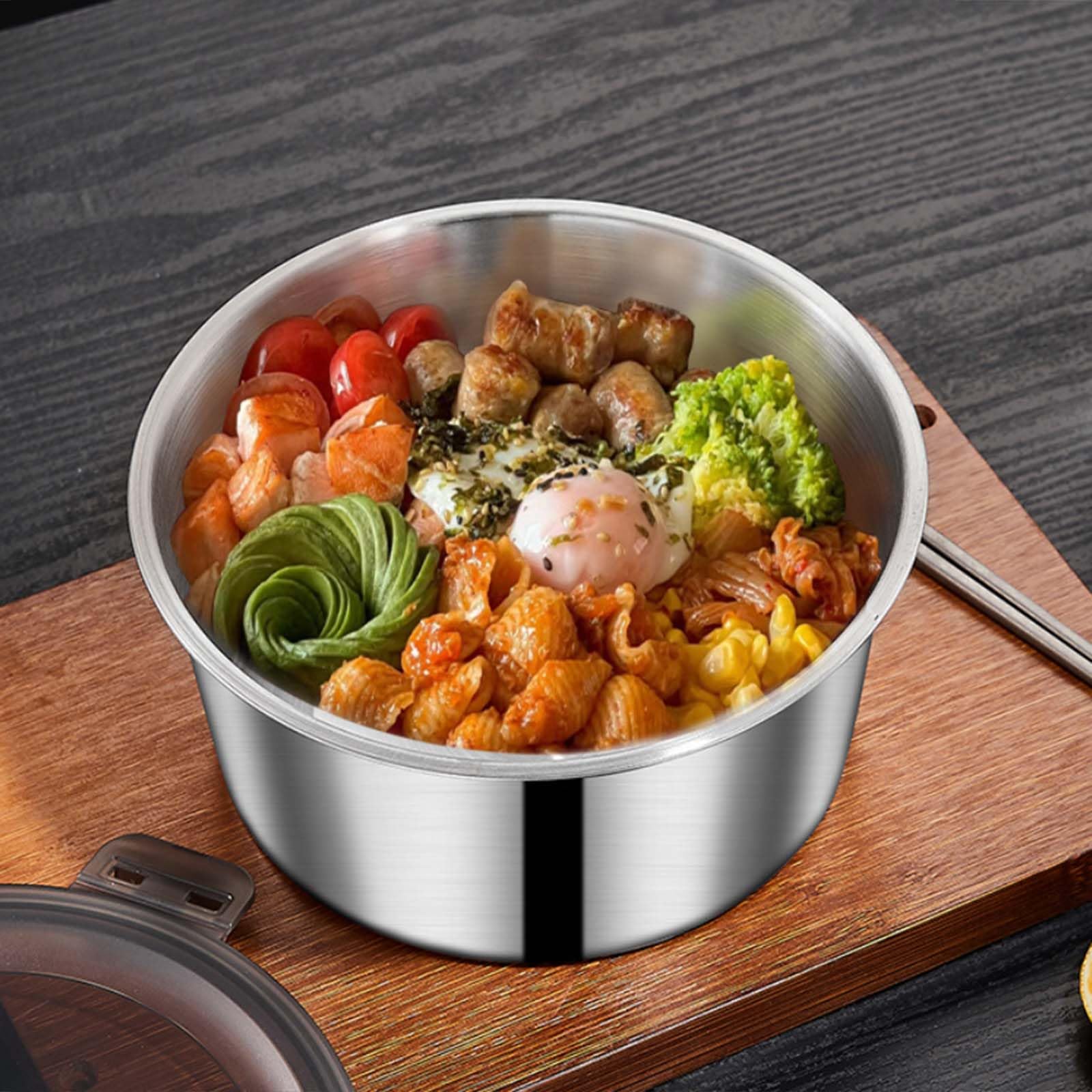 5 Stück Edelstahl-Lebensmittelbehälter, tragbare Lunchbox mit Deckel, stapelbare runde Aufbewahrungsschalen für Zuhause und draußen, stapelbare Lebensmittelaufbewahrungsschalen