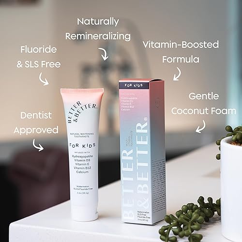 Miniatura 2 de Better & Better Pasta de dientes para niños Pasta de dientes natural de hidroxiapatita infundida con calcio y vitaminas D, E, B12 Libre de flúor y