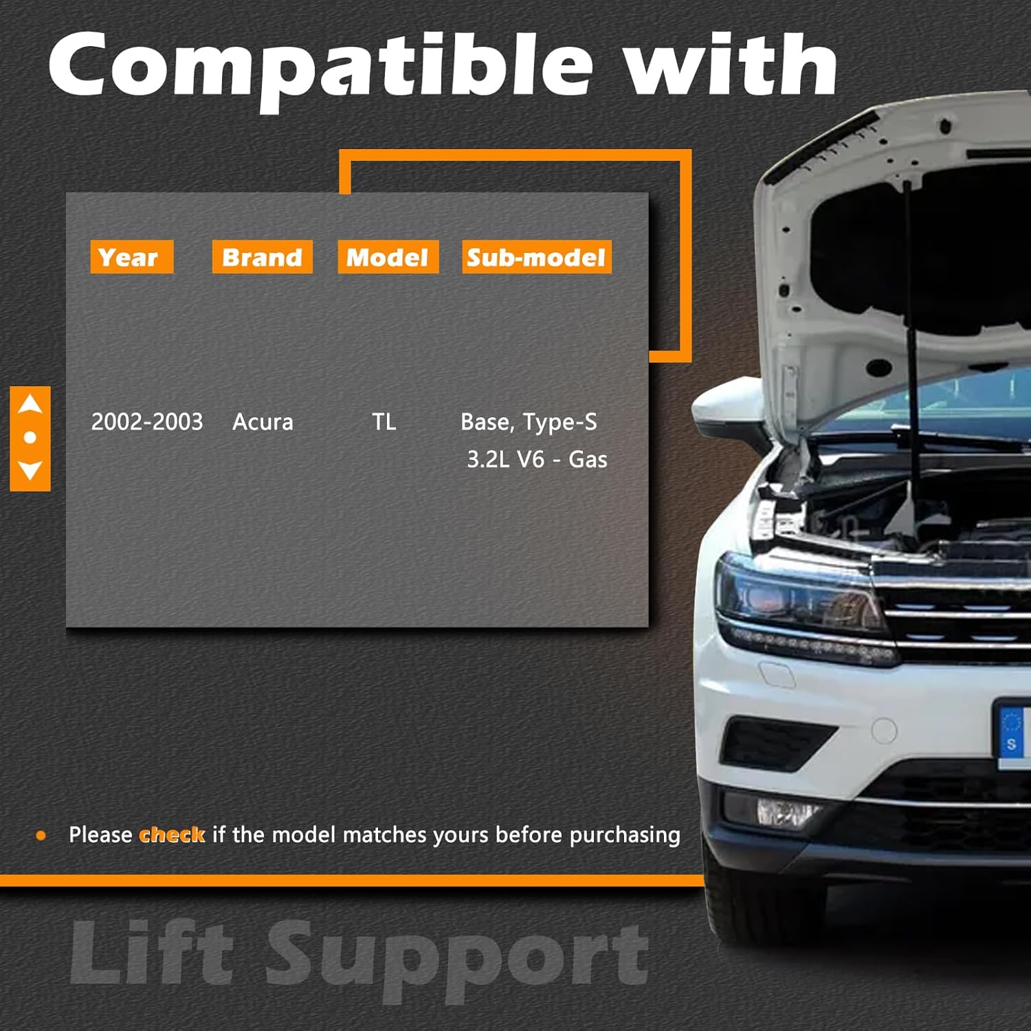 2 Pcs 14.14 in Front Hood Struts Lift Supports Compatible with Acura TL 02-03 Shock Gas Spring Prop Rod Cylinder Replaces 74145S0KA02