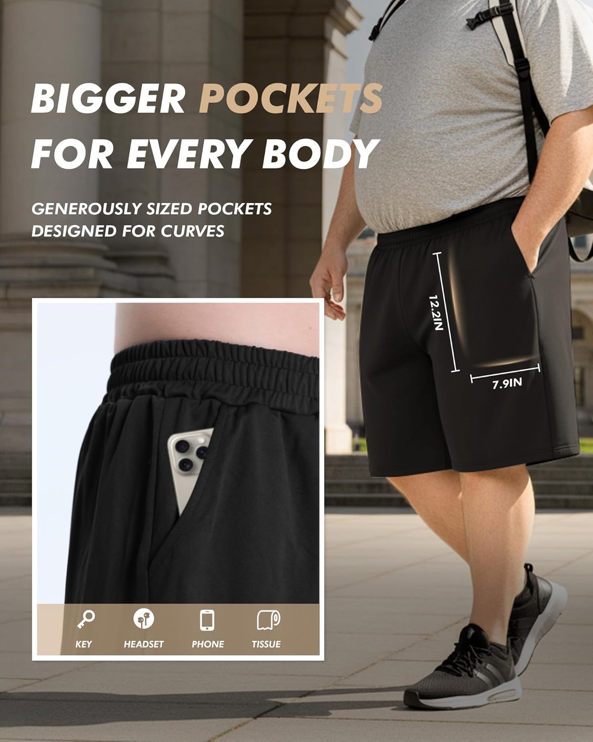 3 Pack Big and Tall Mens Gym Shorts - Basketball Black Athletic Workout Shorts with Pockets Gym Clothes (3XL-5XL) - Image 3