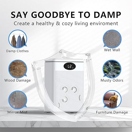 Miniatura 9 de Deshumidificadores para el hogar, deshumidificadores portátiles de 78 onzas para baño, dormitorio, sótano, RV con apagado automático, temporizador,