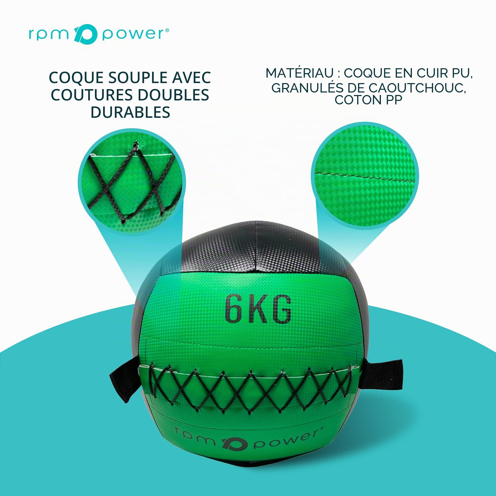 RPM Power Wall Ball – Médecine ball souple / médecine ball mural pour entraînement complet du corps et exercices de force (2 kg – 10 kg)