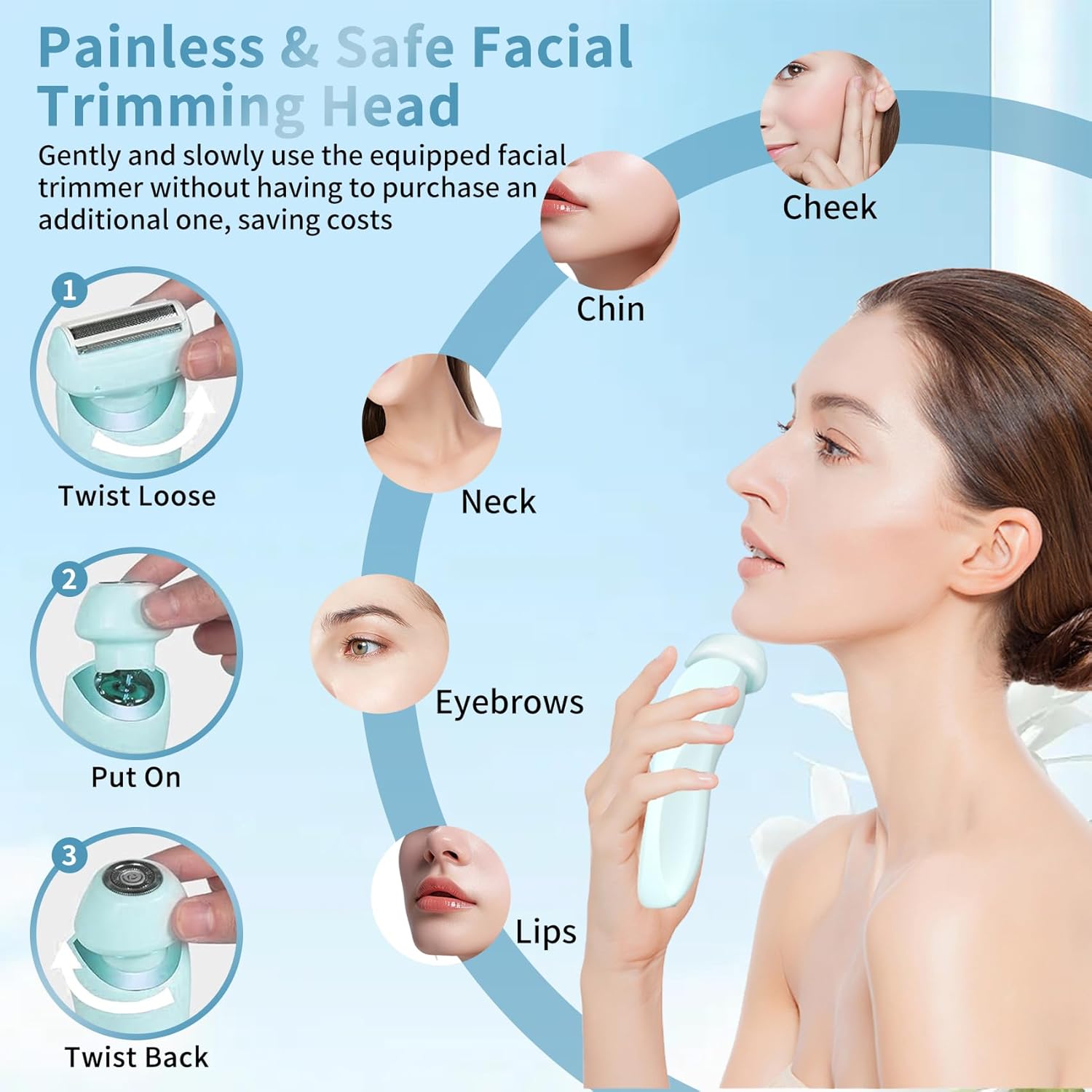 2 in 1 Electric Razors for Women, Electric Shaver for Women, Bikini Trimmer for Women, Silk Glide Pro Shaver, Waterproof Painless Wet & Dry, Removable Head, Womens Electric Razor for Legs, Body - Image 3