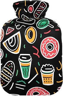 Cartoon Ice Cream Dessert hot Bottle Water Bag with Soft Cover, 1L Warm Water Bottle for Bed for Neck and Shoulder Pain Relief