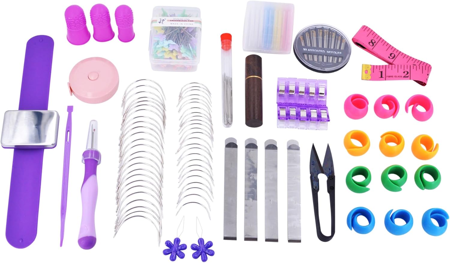 Hand Sewing Complete Kit | Featuring THIK-Grip Thimble [3 Sizes] | Including Needles (105) - Fabric Clips (10) - Pins (100) & Many More Supplies