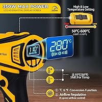 Vista 2 de Pistola de calor inalámbrica compatible con batería Dewalt de 20 V, pantalla LCD de 350 W, ajuste de 2 temperaturas (120 ℉-1110 ℉), 4 boquillas