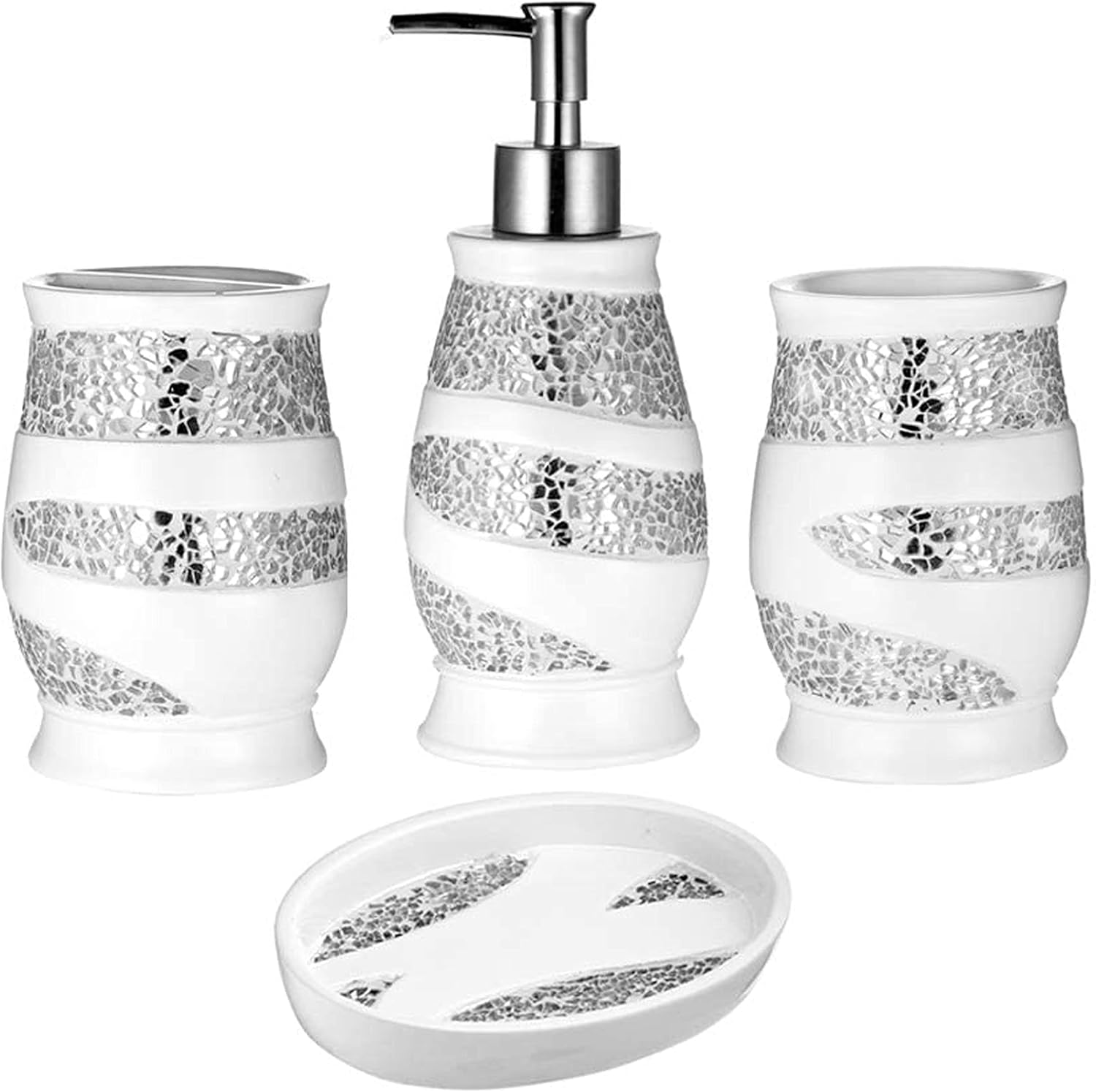 Zahari Home 4pc Sinatra Stylish Bathroom Accessories Set White Soap