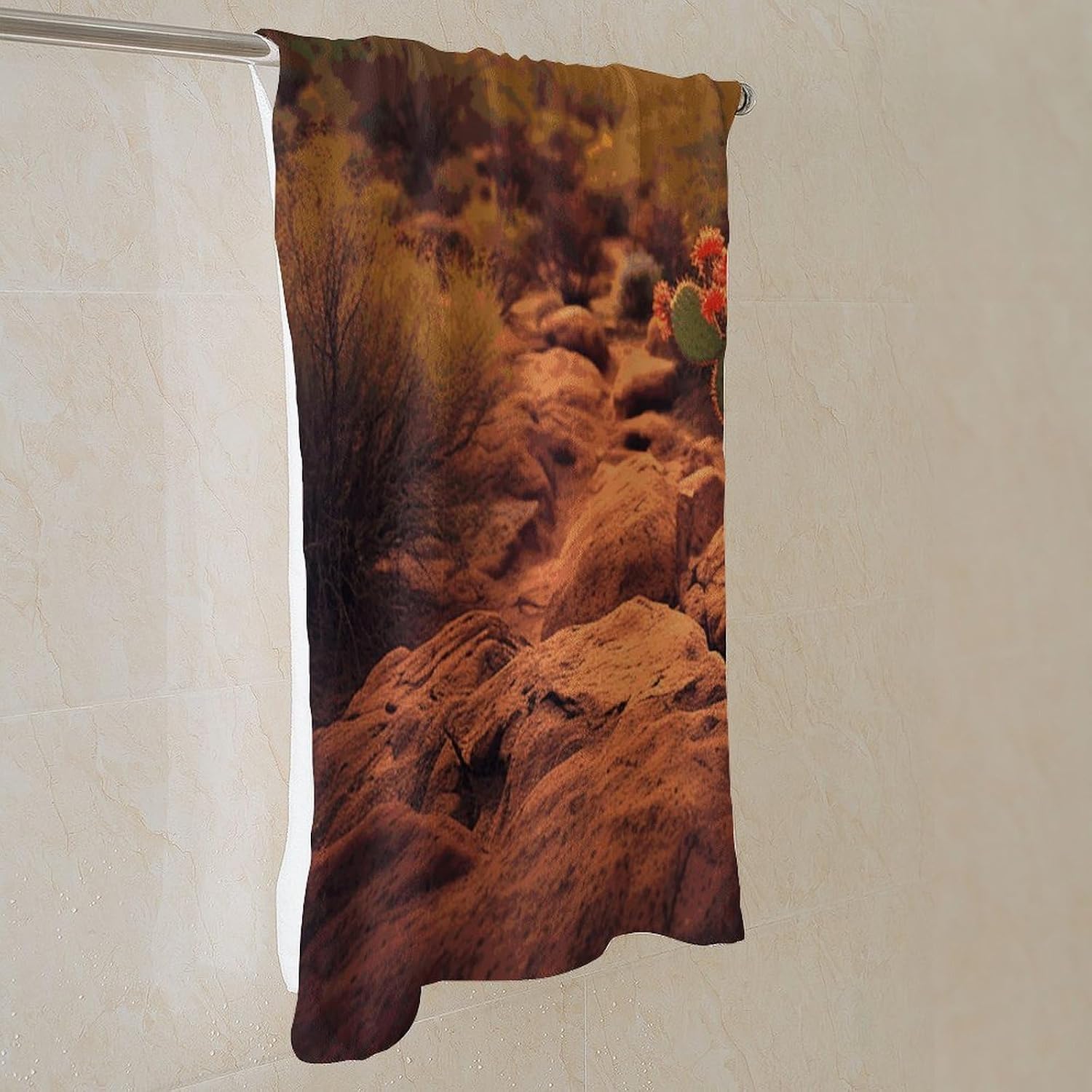 Cactus at Sunset Poster Towel Vacation Accessories Essentials Soft Lighterweight，Bath Towel for Adults Women Men，Bath Towels Gift for All Occasions, Machine Washable.