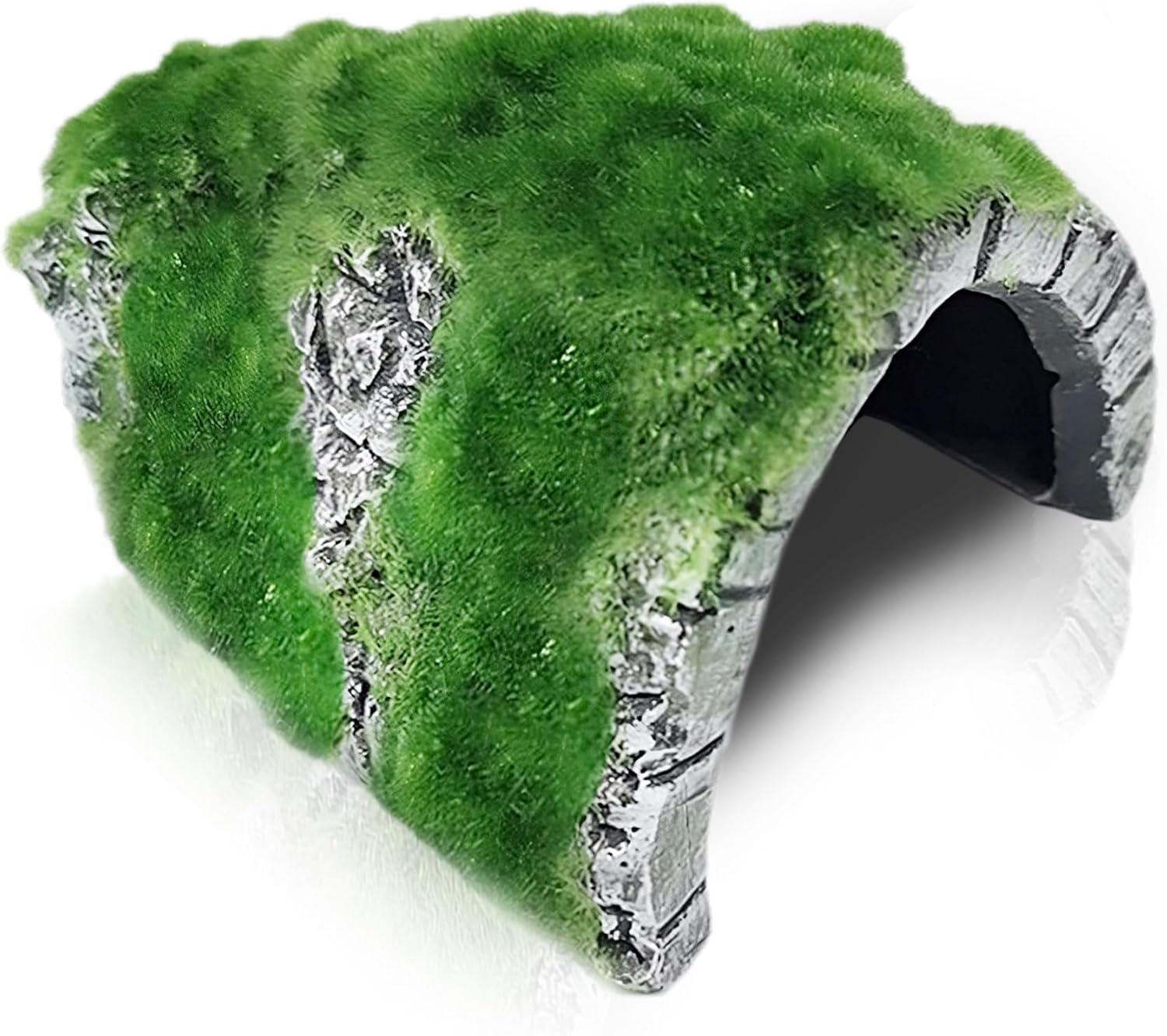 SunGrow Betta & Cichlid Fish Tank Aquarium Decoration Rocks Hideout Cave, 5.7″ x 4.3″, Axolotl & Frog Resin Hideaway Tank Decor Ornament with Moss, for Crab, Gecko, Snake, Ball Python to Breed & Rest