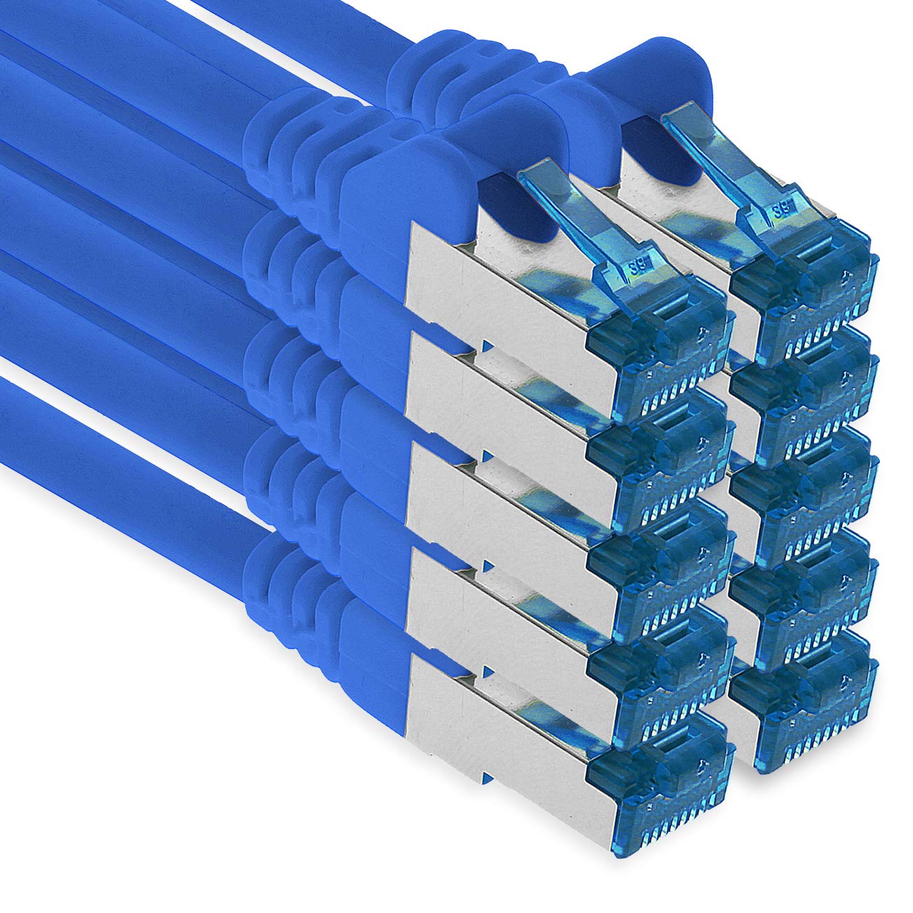 1aTTack.de Patchkabel – 10X 7,5m Ethernet, Netzwerk, Lan Kabel CAT6a (für Gigabit Netzwerke, Router, Switch, Modems mit RJ45 Eingang – blau)