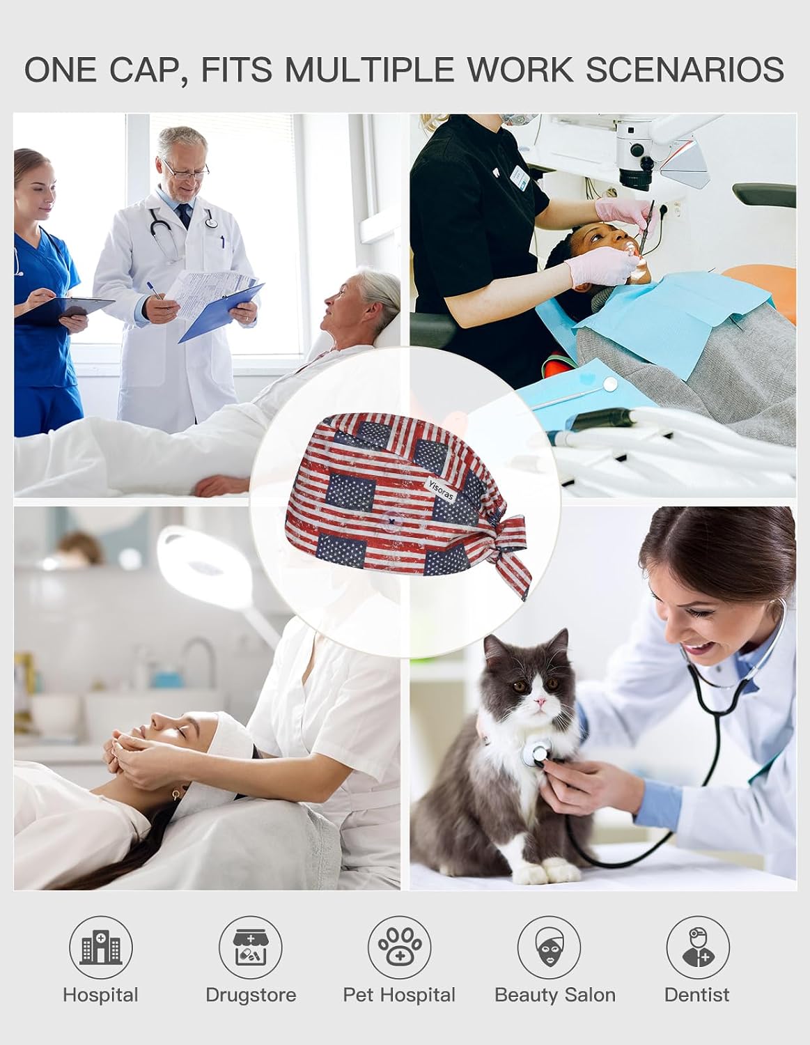 Scrub Caps for Women and Men, Adjustable Surgical Cap with Buttons & Sweatband, Medical Head Cover for Nurses, Doctors