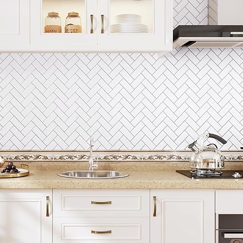 Miniatura 7 de Wallercity Adhesivos de azulejos de pared de mármol para cocina, azulejos de pared de mármol de 12 x 12 pulgadas, azulejos de metro autoadhesivos de