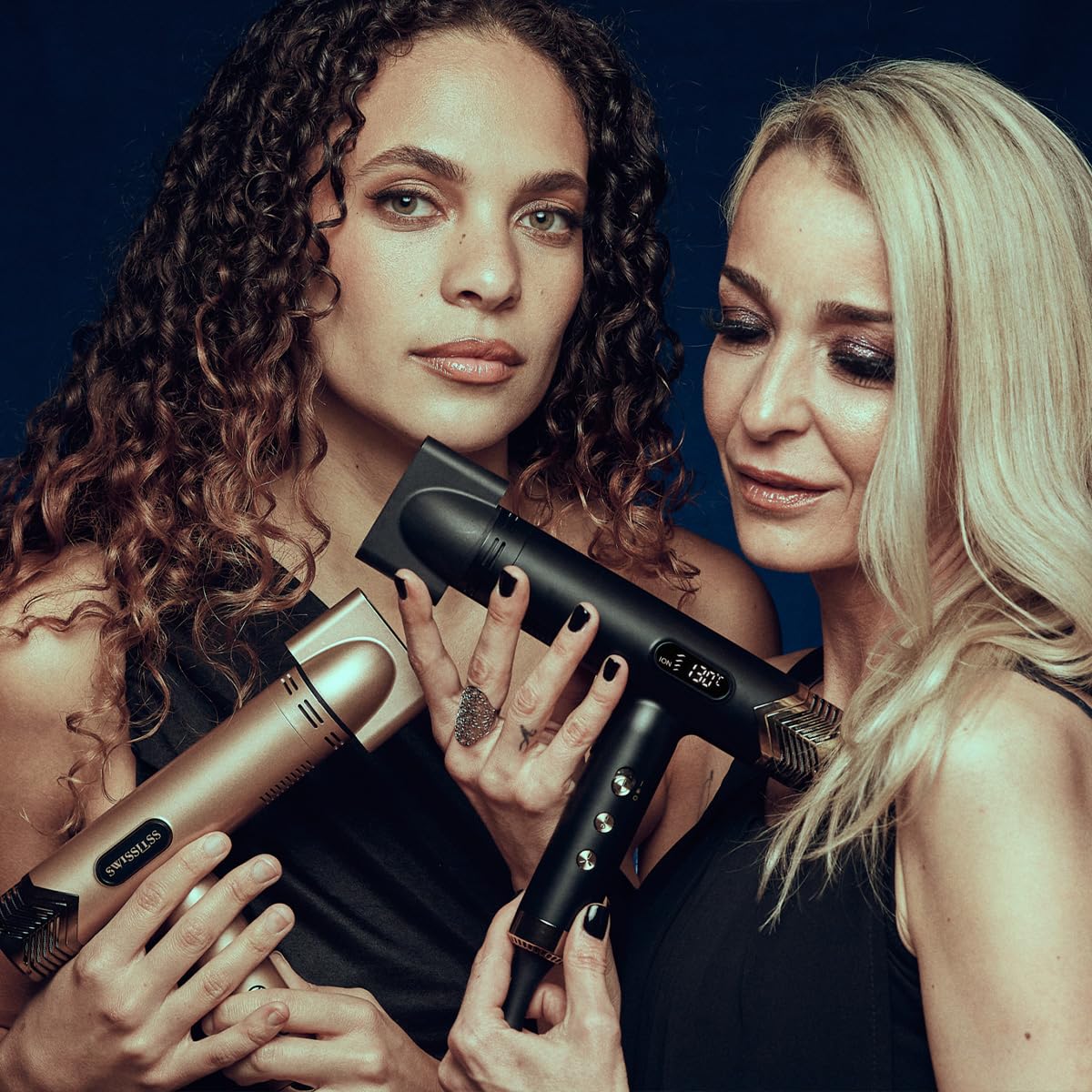 SWISSLISS – Secador de pelo La Divine Edition Black & Gold – Kit de hebillas – Motor sin escobillas 120000 rpm – 1800 W