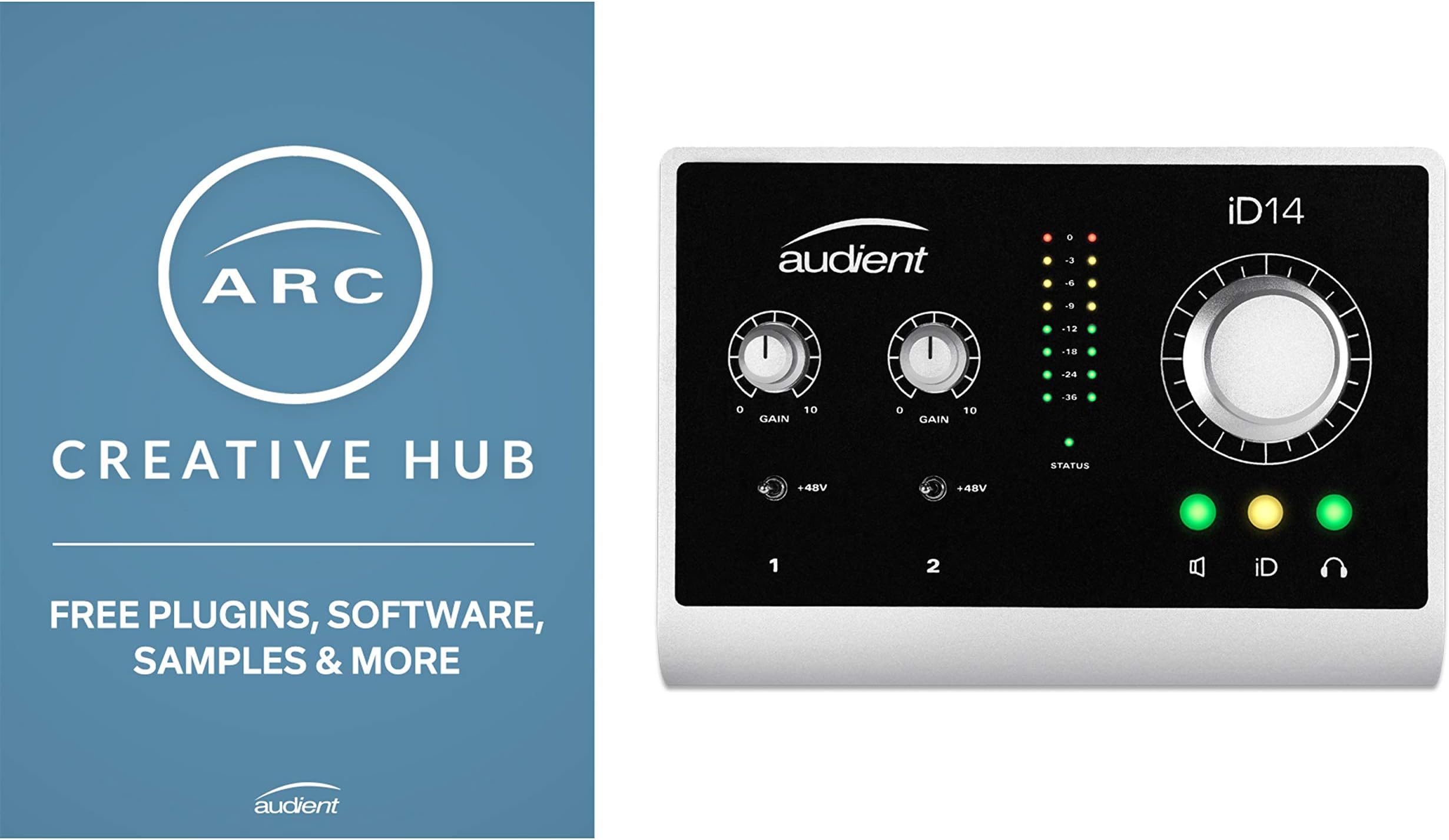 Audient iD14 USB Audio Interface with Microphone Preamp, 10 in/4 Out, 48 Volt Phantom Power, Monitor Mix & Panning, 6.3 mm Jack Out, AD/DA Converter