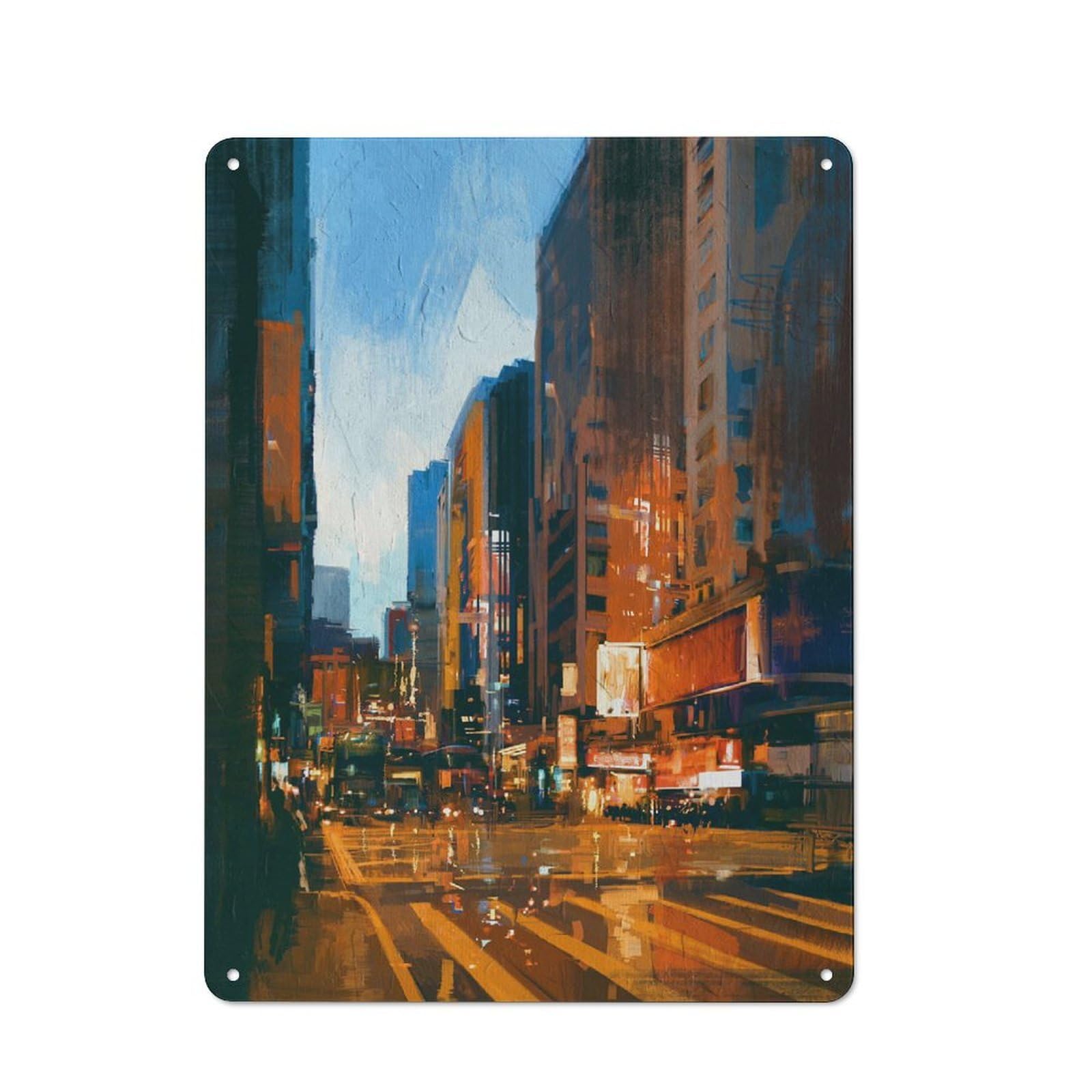 Urban Decorative Metal Plaque 40x30cm Featuring Quiet Night, Loft Wall Plaque for Loft, Studio, Office Or Creative Room