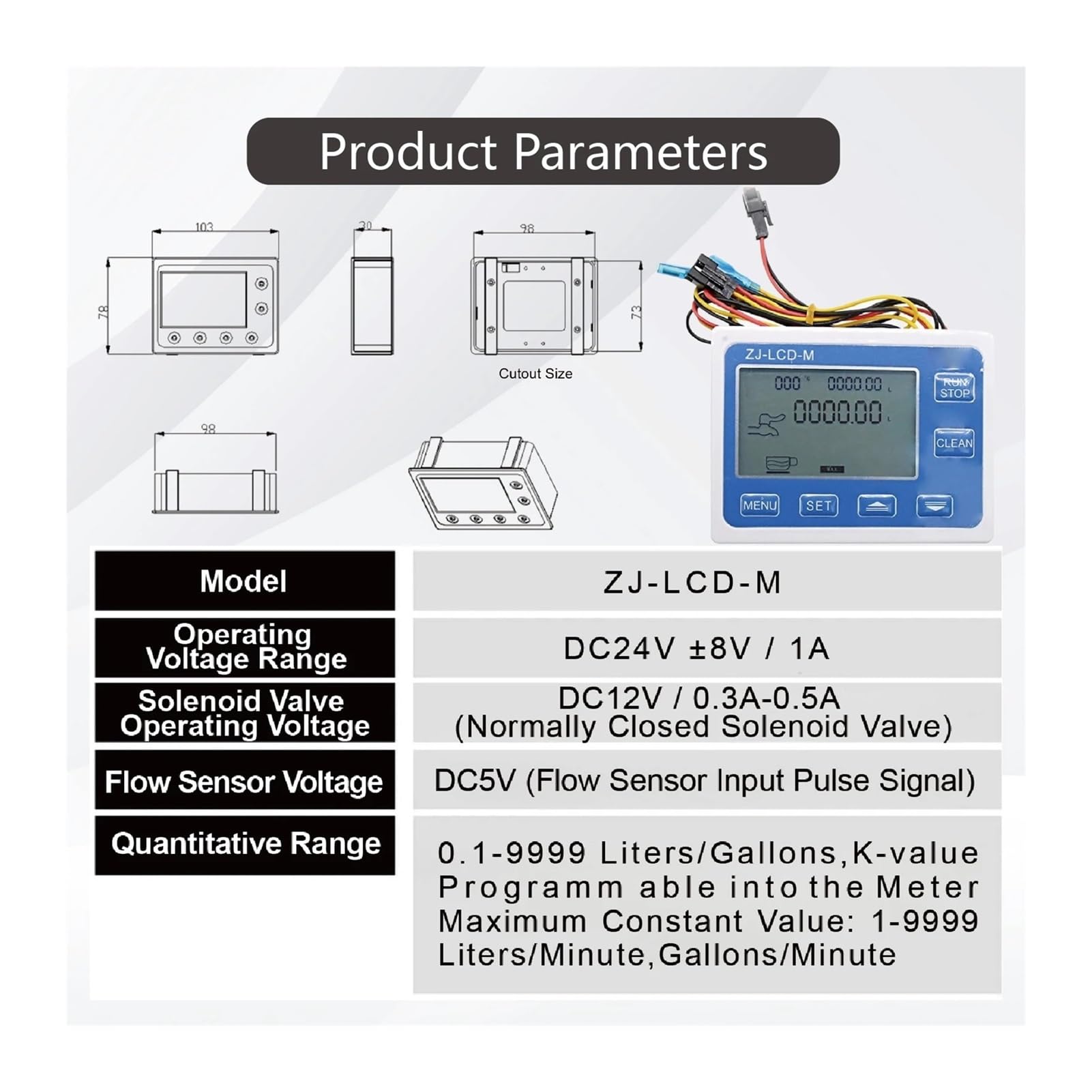 przepływomierz, ZJ-LCD-M 0,1–9999 l/gal Automatyczny ilościowy regulator przepływu LCD z czujnikiem i zaworem elektromagnetycznym G1/4–G1 do napełniania