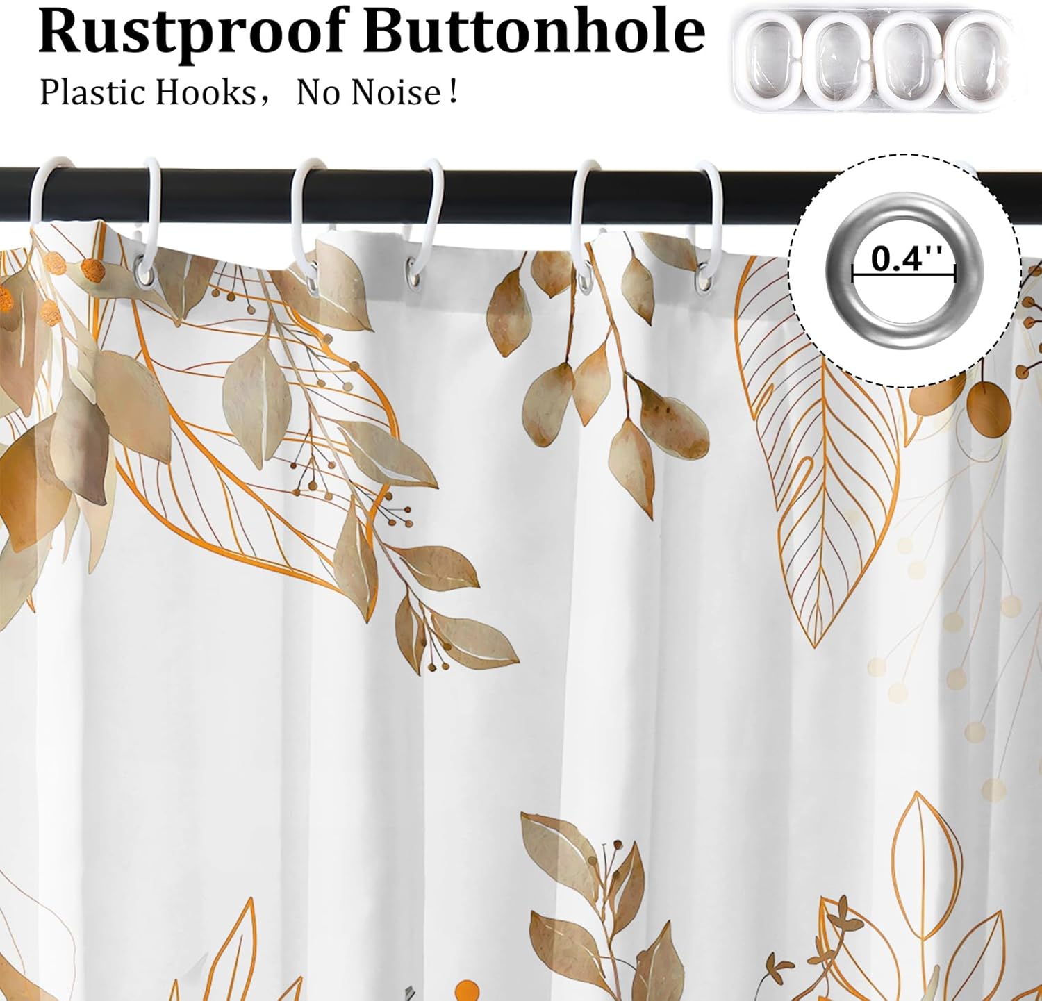 Renaiss 72 x 72 Inch Fall Harvest Thanksgiving Pumpkin Shower Curtain Autumn Tan Leaves Floral Pumpkin Farmhouse Bath Curtain Bathroom Accessories Botanical for Bathroom Curtain Set with Plastic Hooks