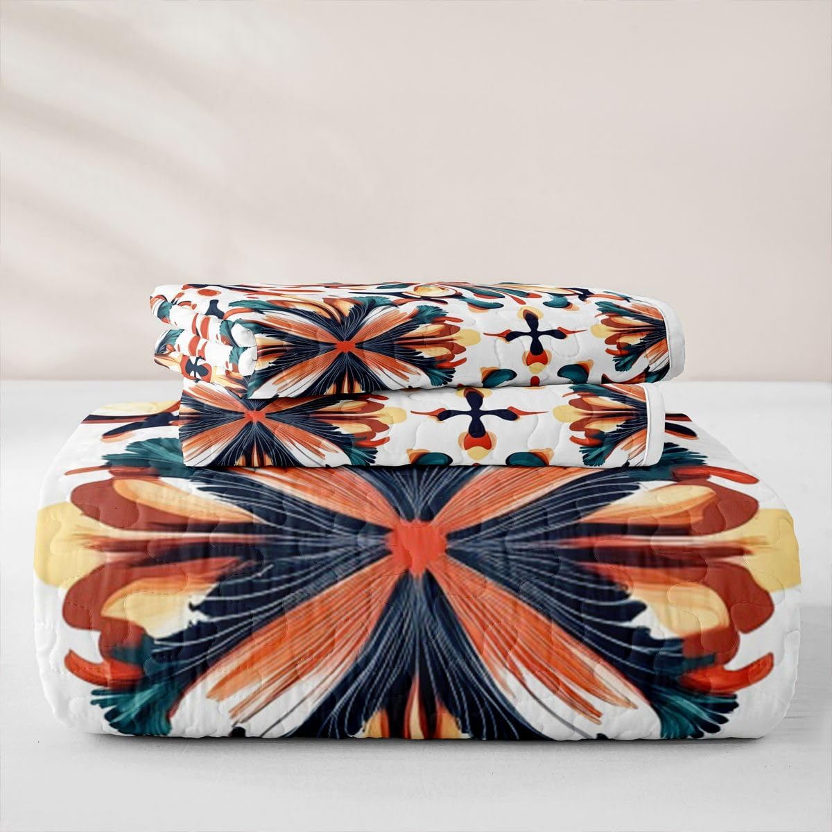 Erosebridal Vintage Bohemian Flowers Breathable Quilt Twin Size Boho Plants Floral Quilt Set Retro Waatercolor Flower Quilted Bedspread Colorful Geometric Coverlet for Kids Boys Girls