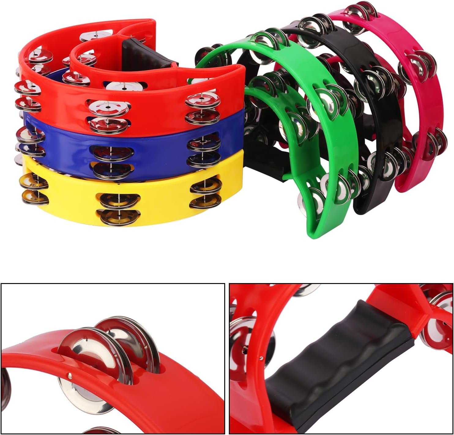 6 Pack Double Row Tambourine – 9.06 inch Professional Handheld Tambourine 20 Metal Jingles, Half Moon Musical Tambourines, Plastic Tambourines for Adults, Music Lovers and Performers