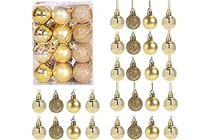 24 Pack Mini Shatterproof Gold Christmas Balls for Holiday Tree Ornament Decorations