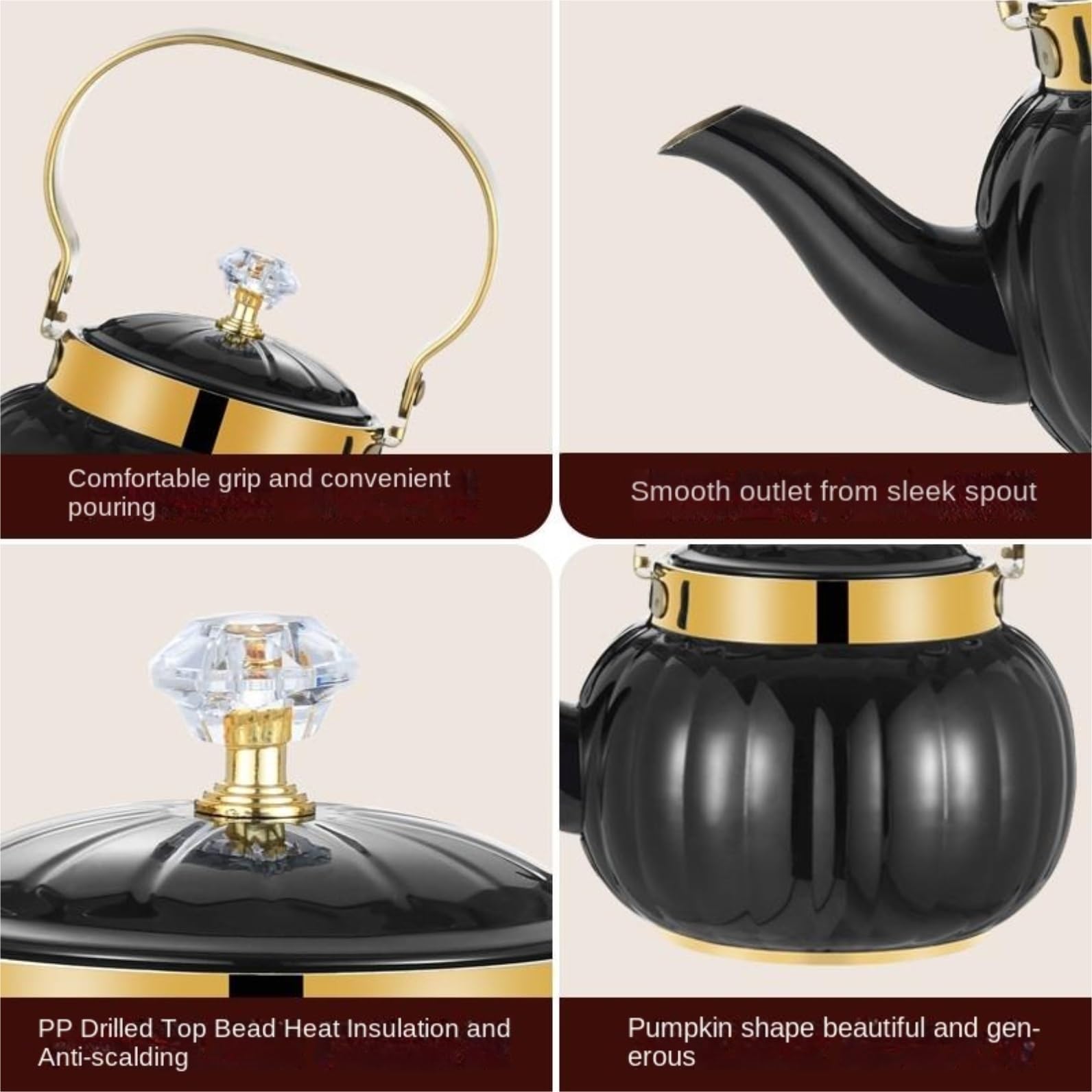 Tetera Hervidor De Agua Tetera De Acero Inoxidable Con Forma Calabaza Y Tapa Filtro Infusor For Té Suelto Teteras Para Te(Gold,1.2L)