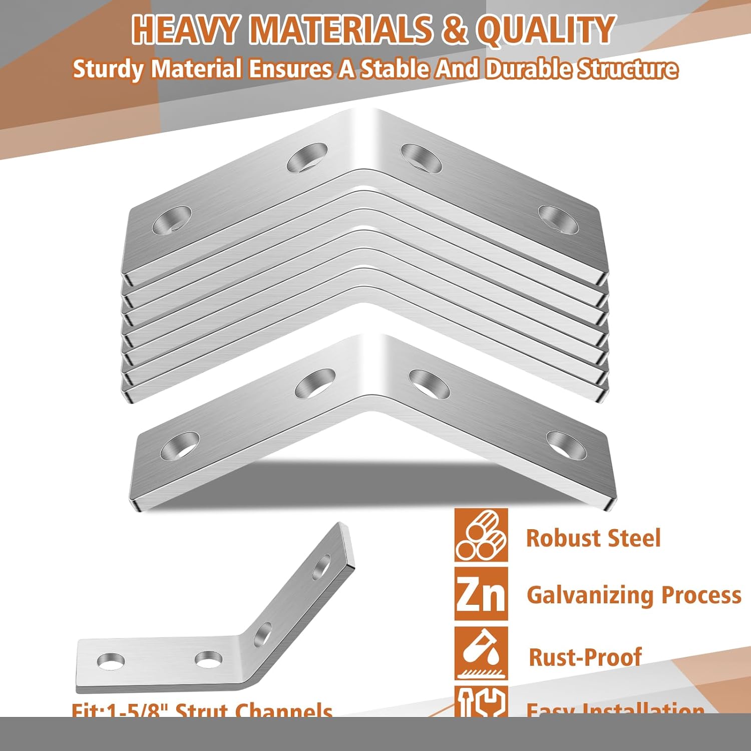 8 Pcs 45 Degree Angle Bracket Fitting for 1-5/8 Strut Channel Brackets 4 Hole Corner Brace Framing Connector Galvanized Steel 7/32" Thick (Silver)