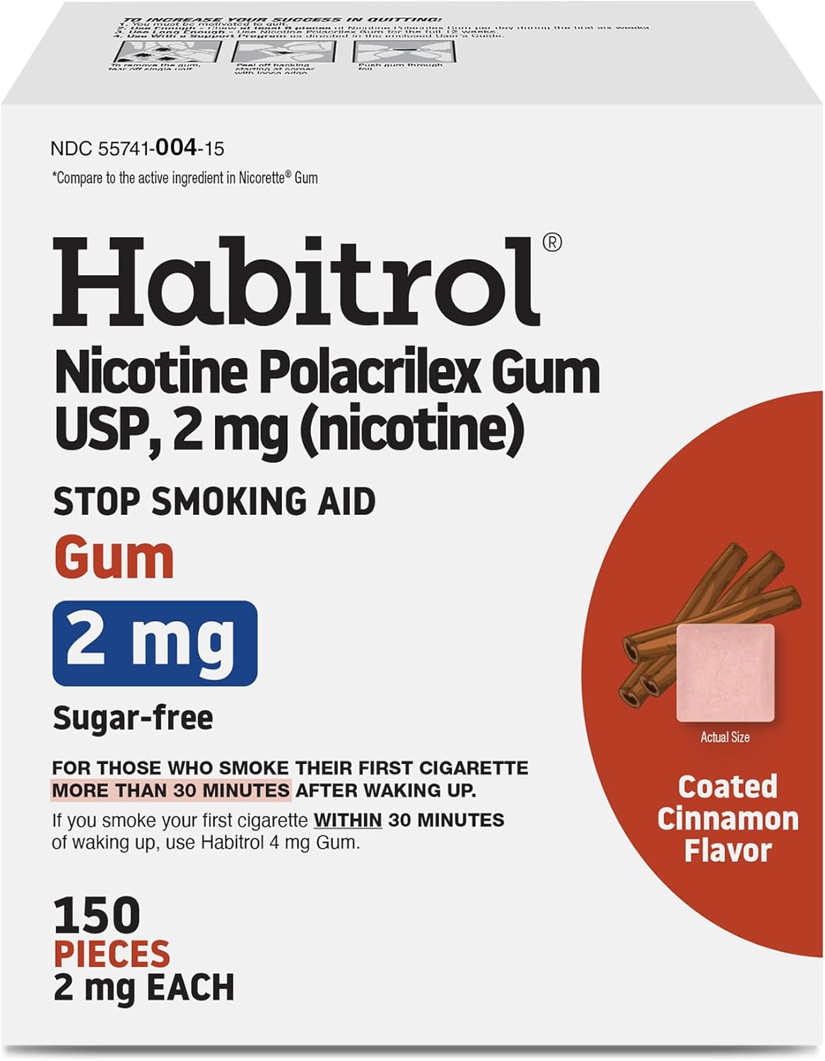 Habitrol Nicotine Gum - 2 mg, Cinnamon Flavor, 150 Count - Reduces Cravings & Helps Quit Smoking
