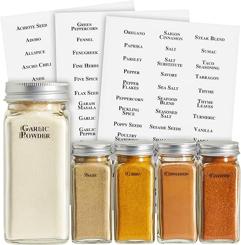 Talented Kitchen Etiquetas adhesivas de especias para frascos y tapas, paquete de 125 unidades, rectangulares negras de 1.57 x 0.47 pulgadas,