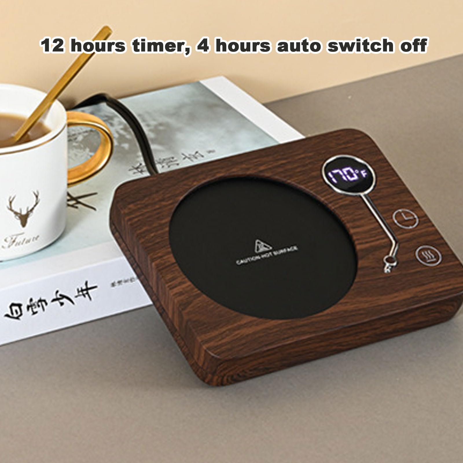 Calentador de té para computadora, calentador de tazas de café, ajustes de 3 temperaturas y temporizador de 12 horas, calentador de velas de café, apagado automático, calentador de cera para