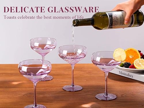 Miniatura 2 de TrophyToast Juego de copas de color champán colorido de 4 a 13 onzas  Copas de cóctel, Martini de cristal grande soplado a mano, Fancy Manhattan,