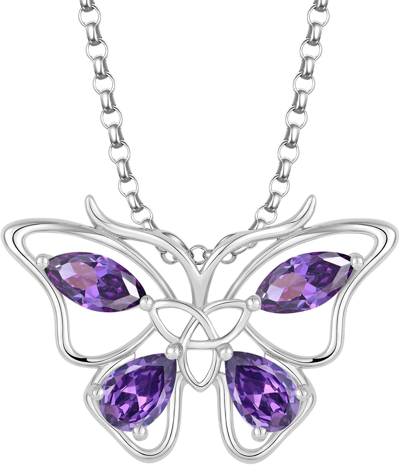 JO WISDOM Butterfly Necklaces for Women 925 Sterling Silver Celtic Knot 5A Cubic Zirconia Birthstone Pendant Jewelry Anniversary Birthday Christmas Gifts for her