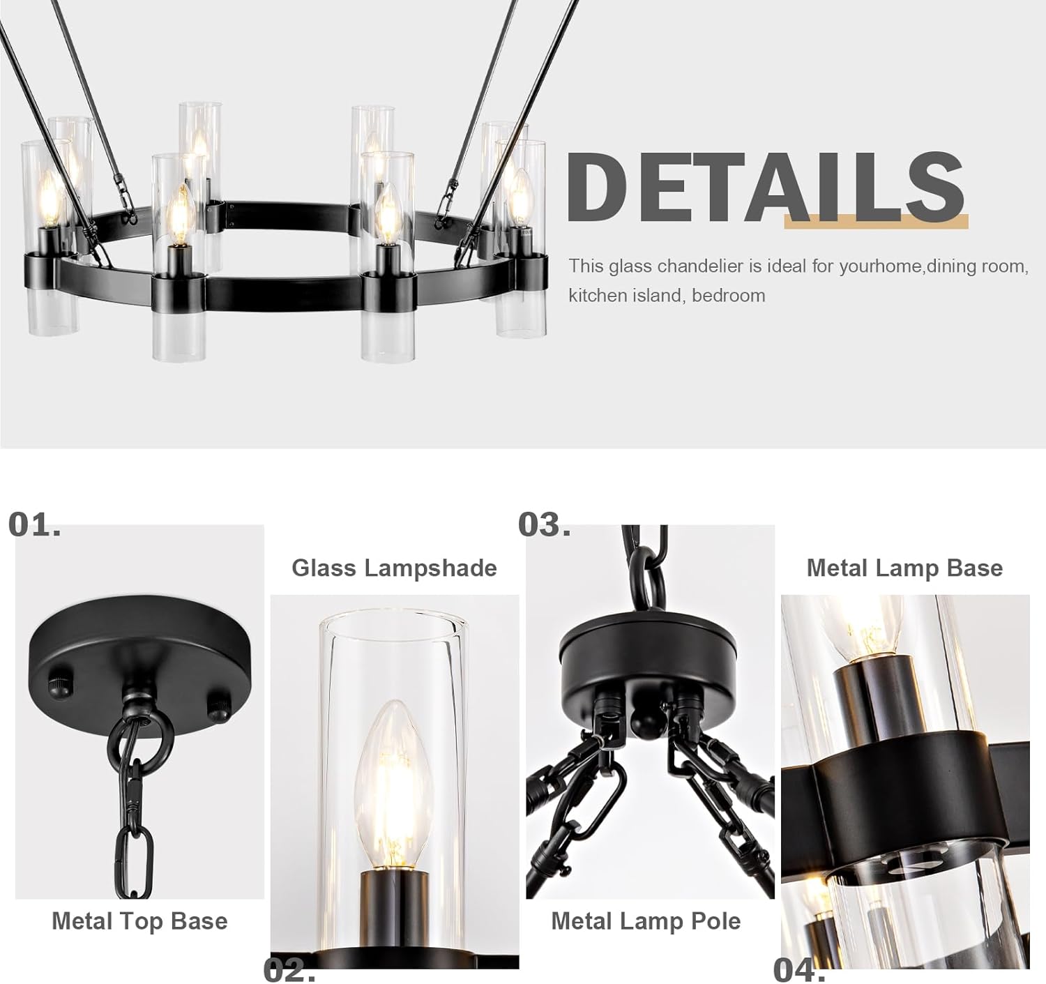 48" Modern High Ceiling Chandelier, 2 Tier Wagon Wheel Chandelier with Glass Shade, 24-Lights Large Round Modern Farmhouse Pendant Lighting Fixture for Dining Room, Living Room,Kitchen, Foyer