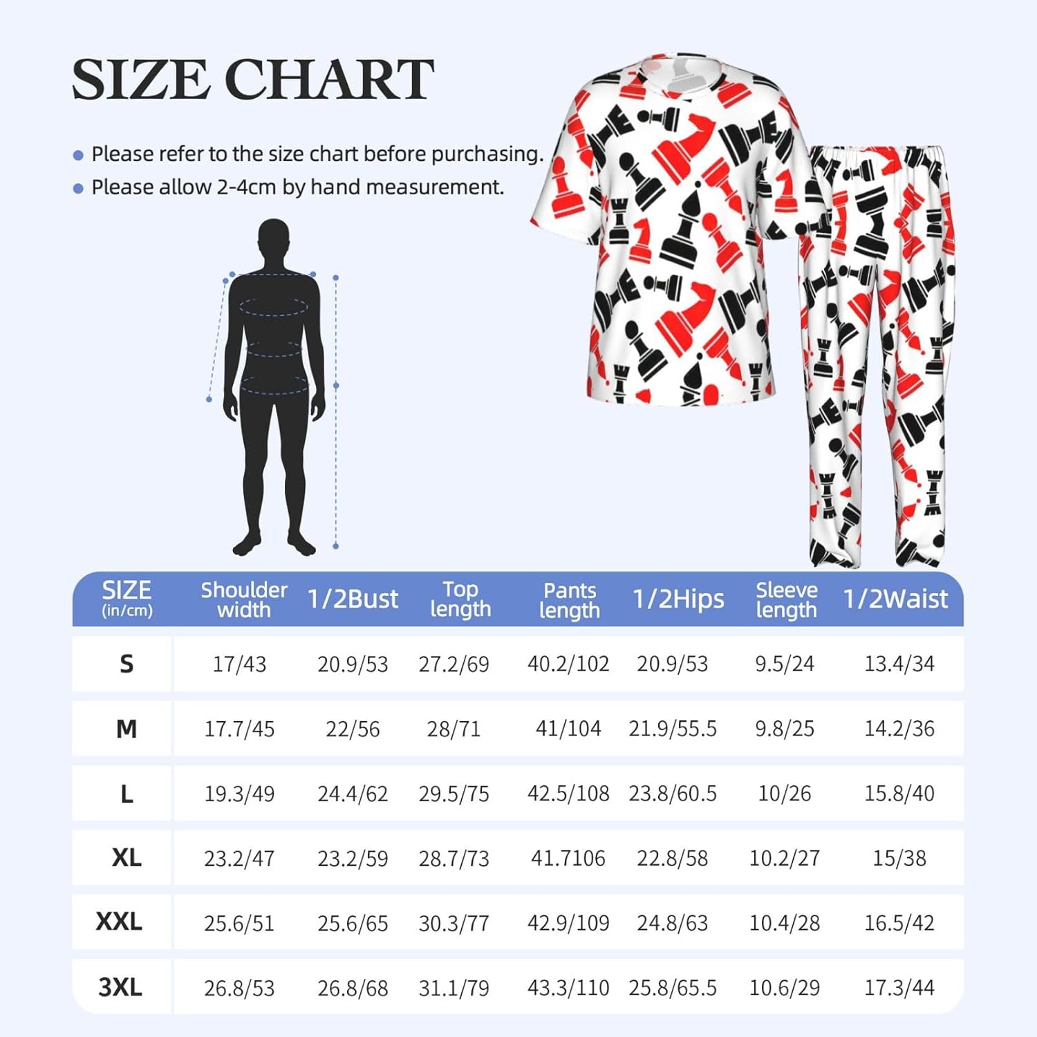 Men'S 2 Piece Loungewear Pajama Set Chess Pattern Print Short Sleeve Tee Top And Pants Set S-3xl