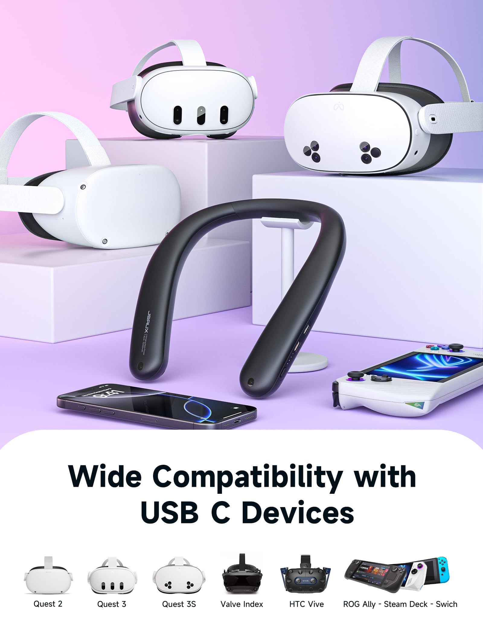 JSAUX - Batería para Oculus Quest 3, 10000mAh PD Cargador rápido (duración adicional 4-6 horas), accesorios VR Extend Power, compatible con Oculus Quest 2