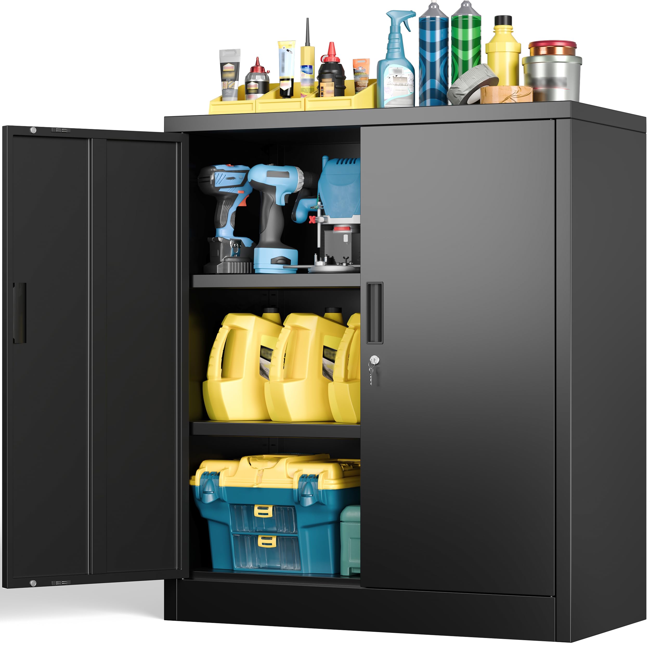 BESFUR Metal Storage Cabinet, 36' H with 2 Adjustable Shelves