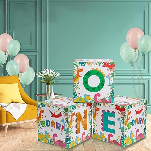 Miniatura 2 de Una caja para el primer cumpleaños, decoraciones de primer cumpleaños para niños y niñas, 3 cajas de globos, caja con patrón de Dinasour para
