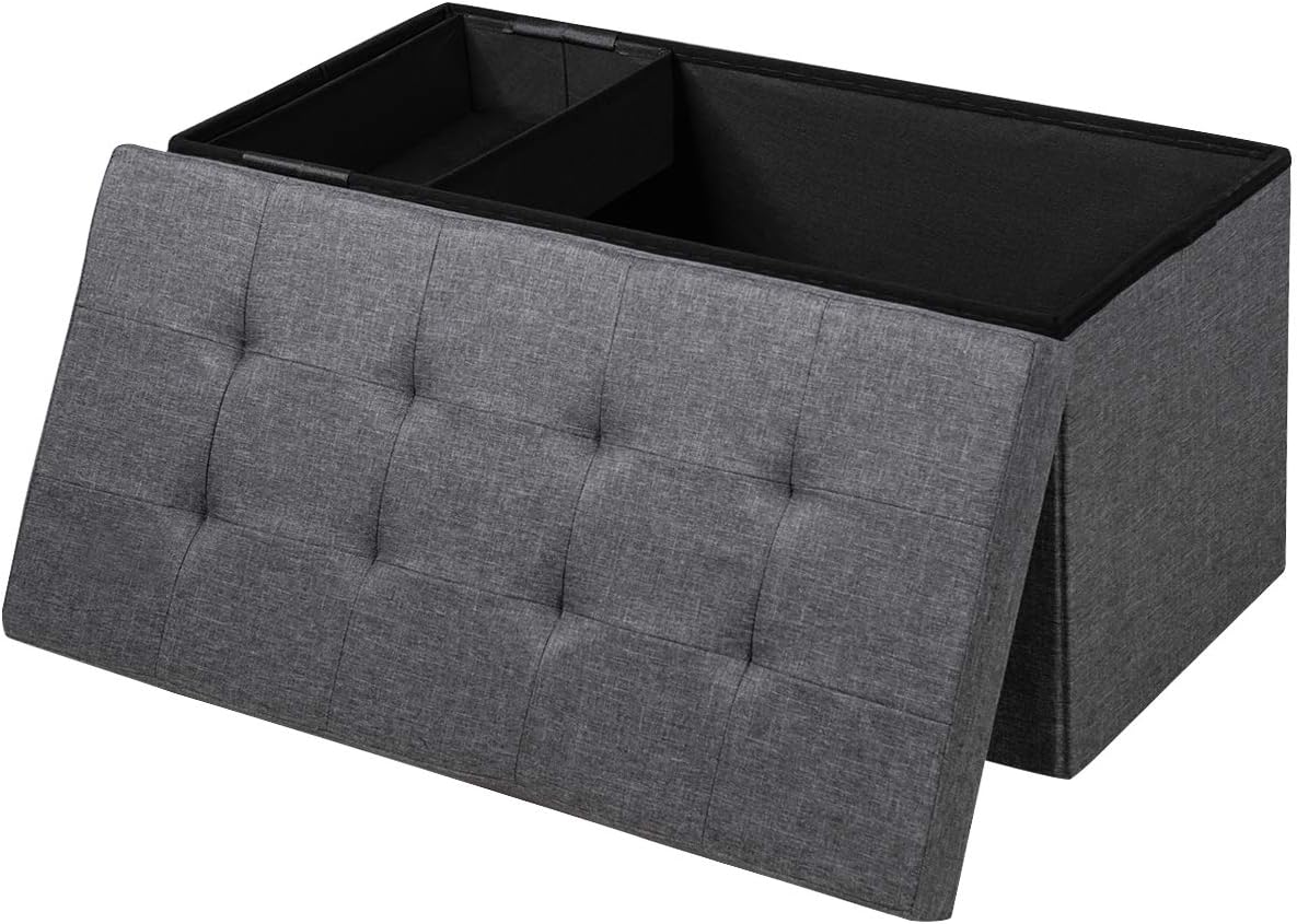 Giantex Storage Ottoman Footrest 31.5 Inch Fold-able Storage Organizers with Removable Storage Bin, Padded Seat for Living Room, Bedroom, Entryway
