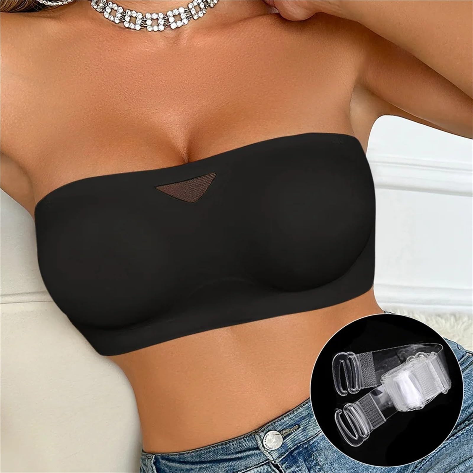 Soutien Gorge Adhesif Soutien-gorge sexy respirant sans coutures for femme - Bretelles amovibles transparentes, push-up, confortable, antidérapant, léger