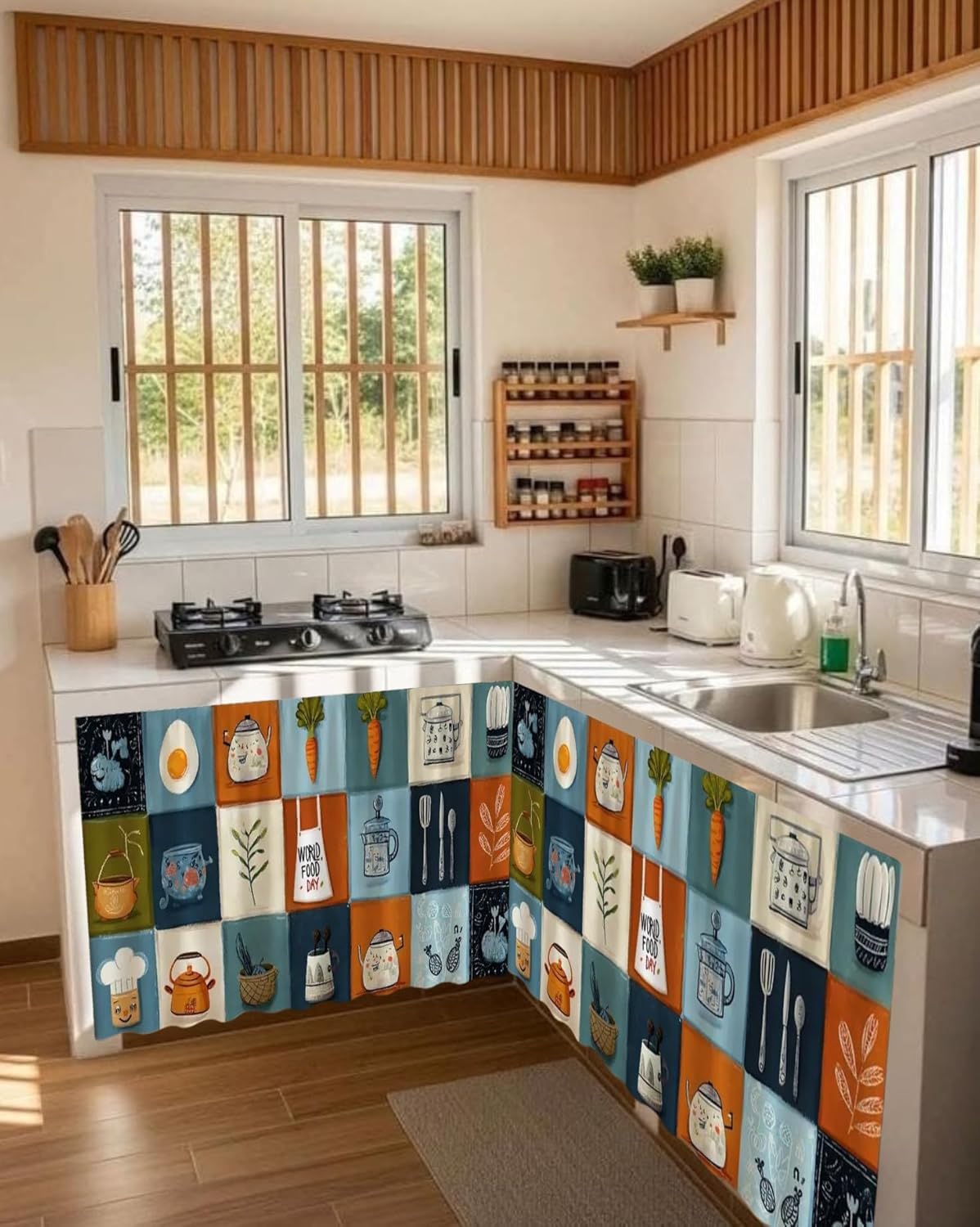 Printed Kitchen Sink Curtain, 150cm x 70cm, Polyester, Leaf Pattern, Light-filtering, Rod Pocket Top, Brown — Amazon image 15