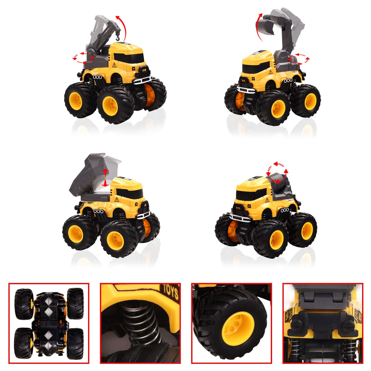 Camión de construcción de juguete Push and Go Car Toys para niños y niñas, juego de autos de juguete accionados por fricción que incluye grúa mezcladora, excavadora, camión volquete, 2
