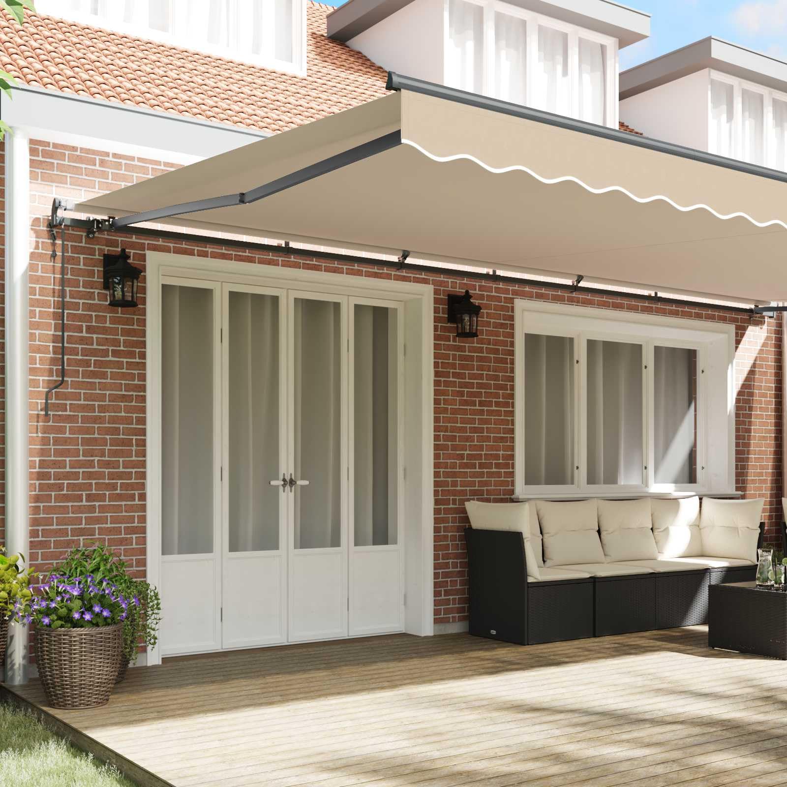 Brokky Toldo Motorizado 6 x 3 m con Mando a Distancia Toldo de Exterior Terraza Enrollable con Manivela Marco de Aluminio para Terraza, Jardín-Beige-600 x 300 cm