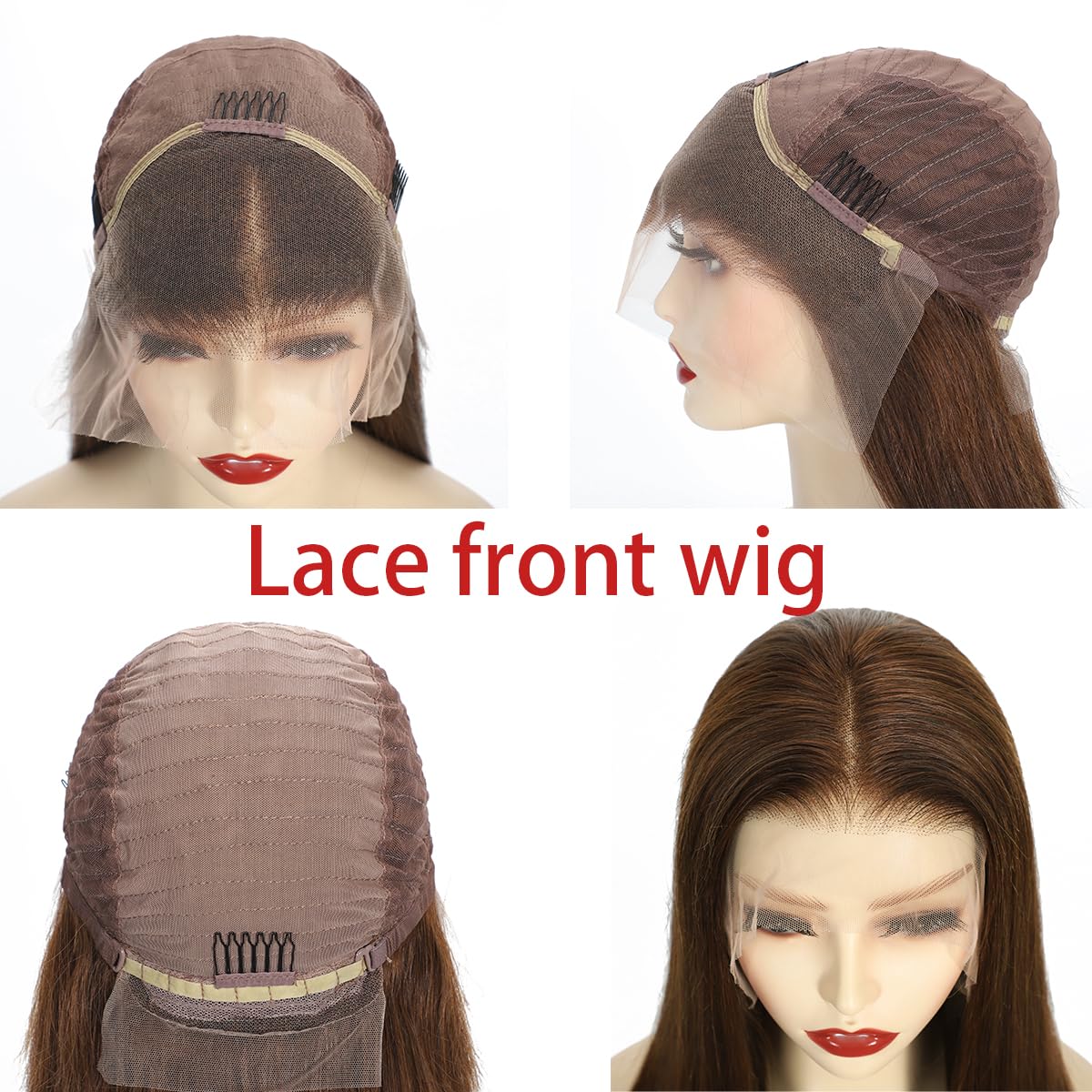 peruka typu lace front, włosy prawdziwe, kolor jasnobrązowy 6#, gładkie 100% Remy, włosy ludzkie, koronkowa podszewka (33x10cm), wyprzężone z małymi włoskami, długość 35,5 cm