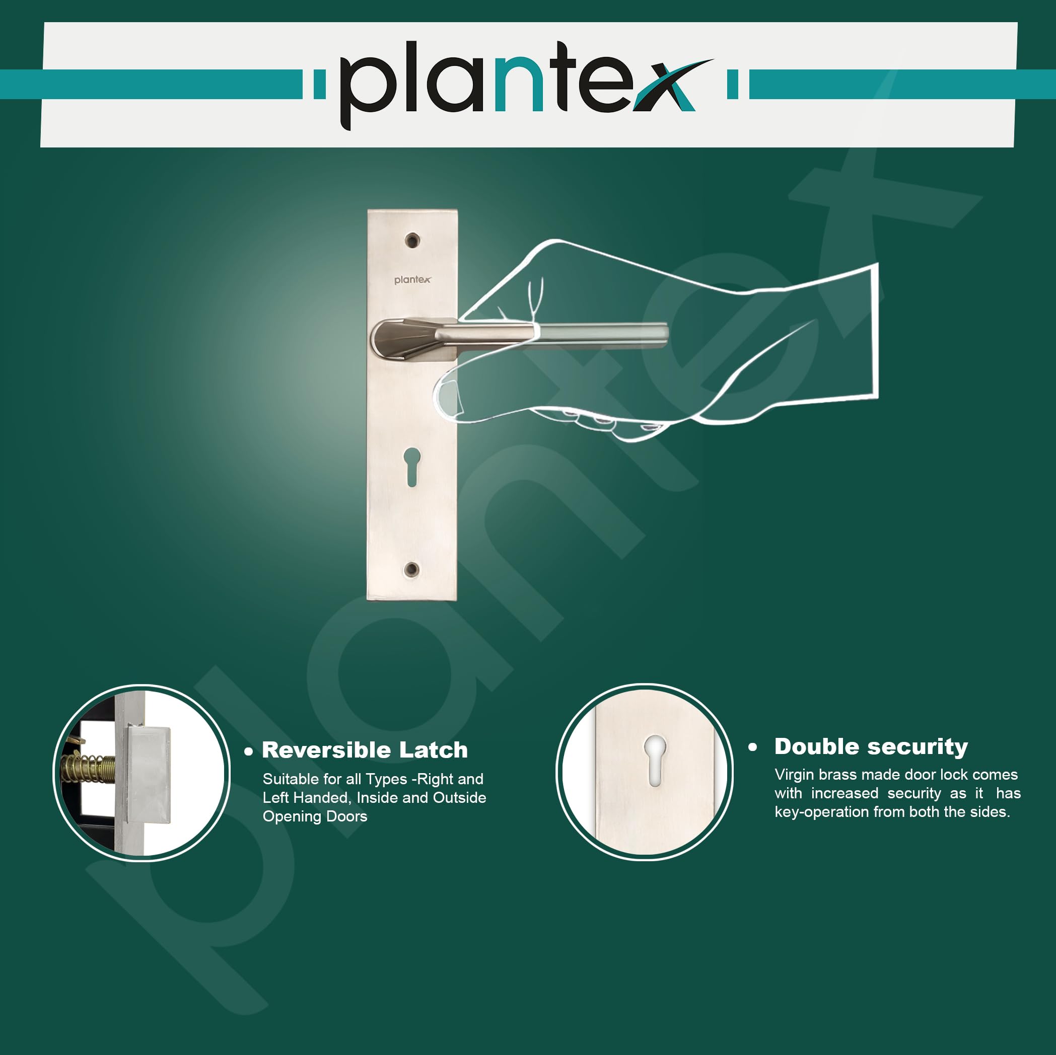 Plantex Heavy-Duty Door Lock Set - Main Door Lock Handle Set/ 6-Lever Lock Mechanism with 3 Years of Warranty/Mortise Lock with 3 Keys, Brass Lockbody (Matt) — Amazon image 5