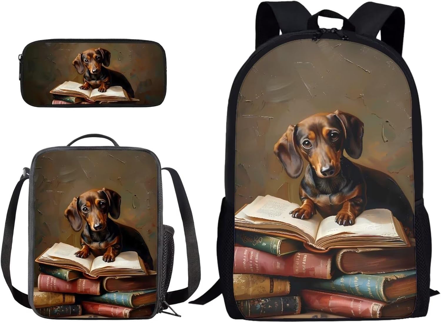 ZIATUBLES Rugzakset basisschool boekentas 17 inch reizen rugzakken lunchtas pen etui terug naar school tas, verpakking van 3, Zee Dolfijn Maan, Eén maat