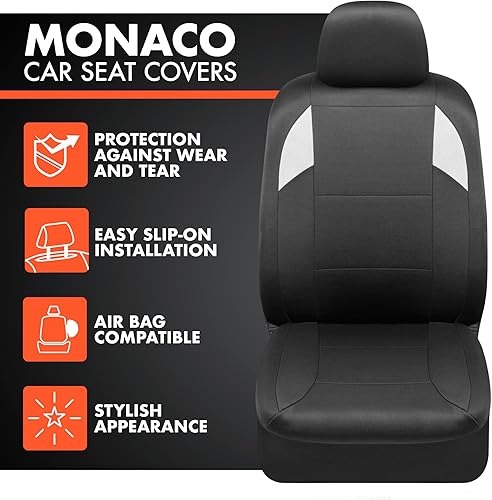 Miniatura 2 de BDK carXS Monaco - Juego completo de fundas para asiento de automóvil, fundas de asiento delantero tri-tono negro con asiento trasero de banco