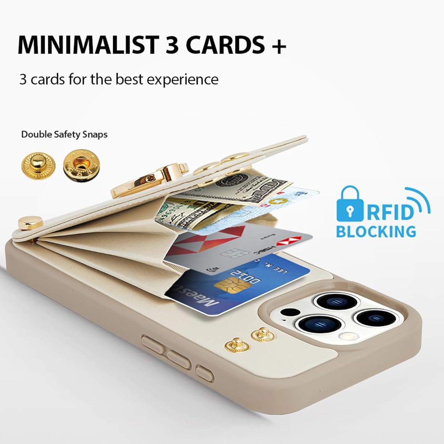 LAMEEKU for iPhone 16 Pro Max Case Wallet with Card Holder, 360° Rotation Ring Kickstand Leather Protective Case for iPhone 16 Pro Max 6.9'' Beige