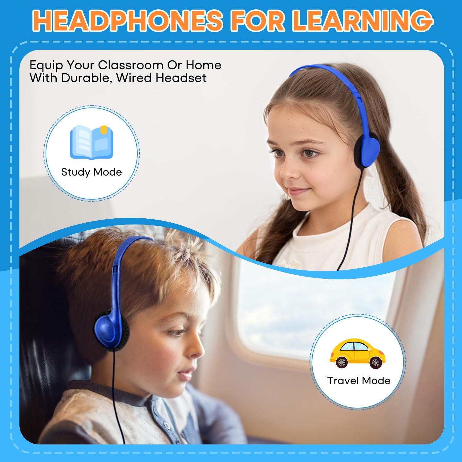 Auriculares para niños, paquete de 25 unidades para escuela, aula, estudiantes, niños, niñas, adolescentes y adultos, juego de auriculares de computadora con cable al por mayor para biblioteca, museos