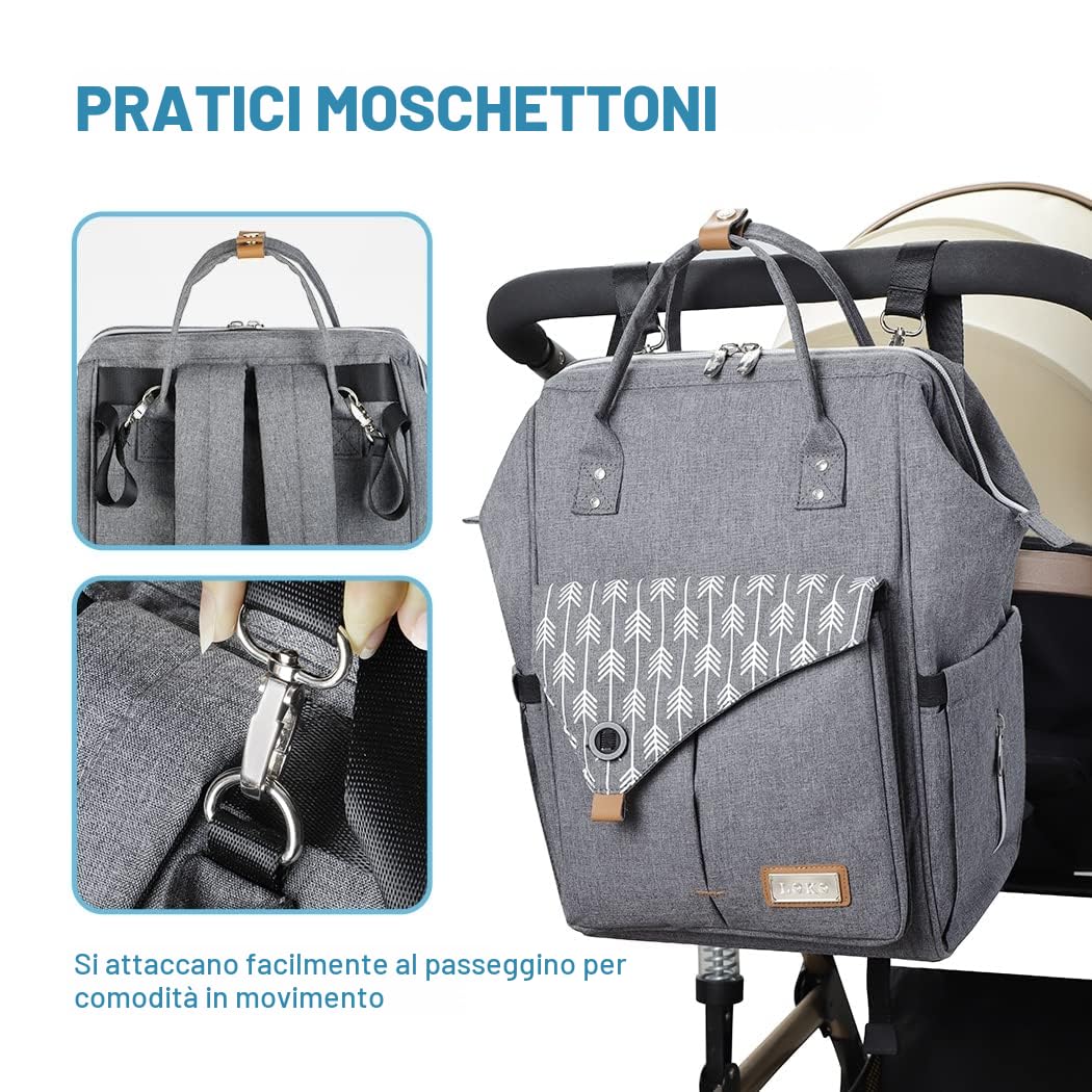 Lekebaby Zaino Mamma Multifunzione Impermeabile Fasciatoio Neonato Grande Capacità Spazioso Ganci Passeggino Tasche Isolanti